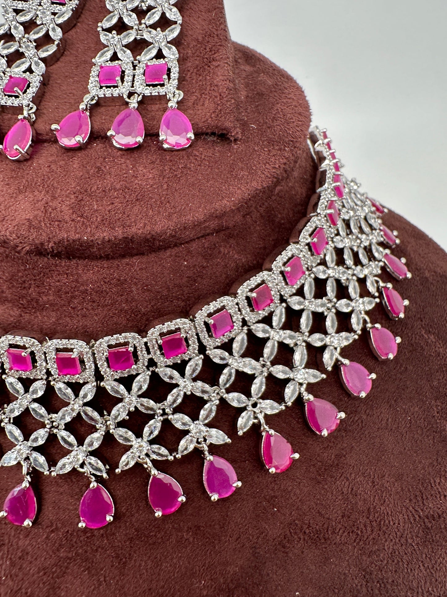 AD Pink Stone Silver Finish Choker