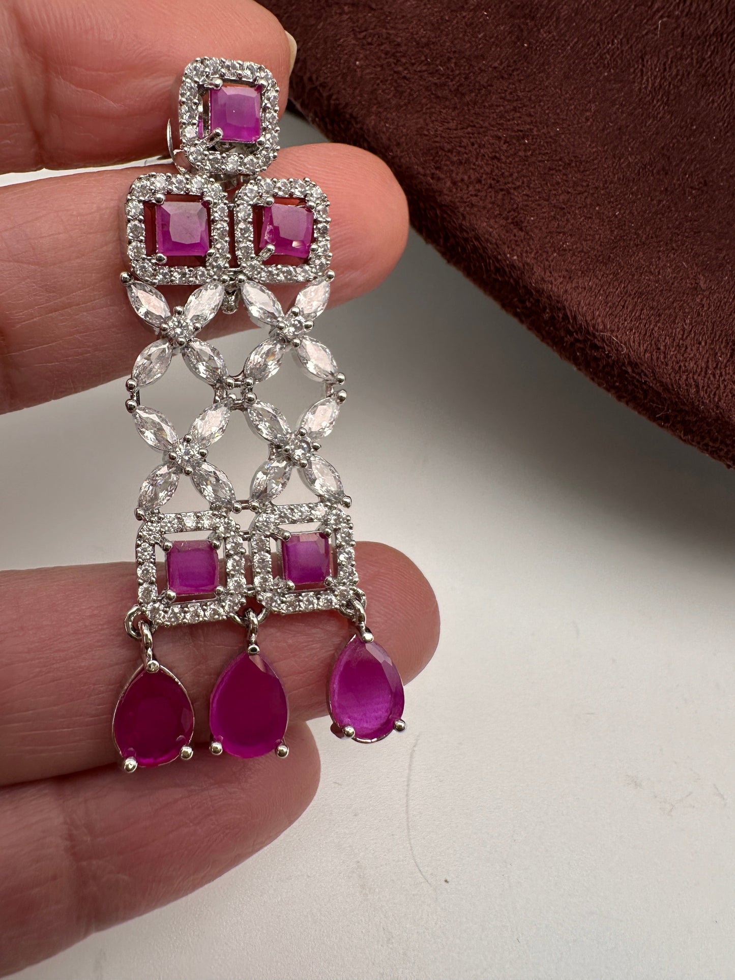 AD Pink Stone Silver Finish Choker