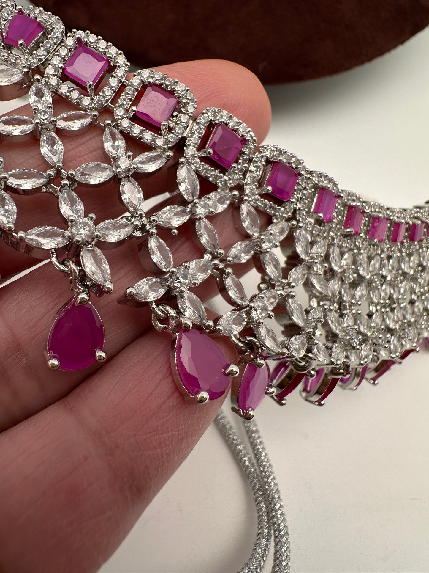 AD Pink Stone Silver Finish Choker