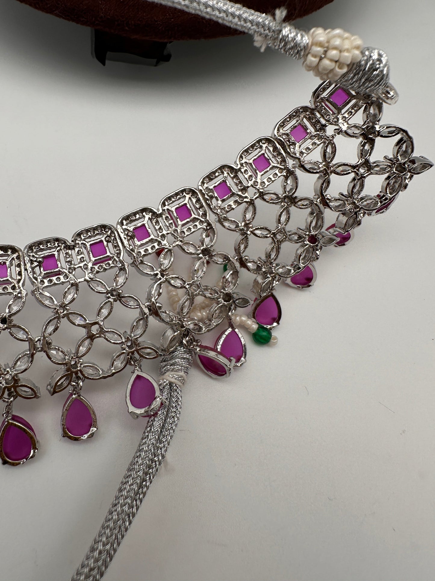 AD Pink Stone Silver Finish Choker