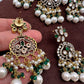 Moissanite Color Stone Victorian Pearls Neckline Choker - Green