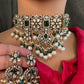 Moissanite Color Stone Victorian Pearls Neckline Choker - Green