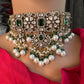 Moissanite Color Stone Victorian Pearls Neckline Choker - Green