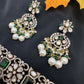 Moissanite Color Stone Victorian Pearls Neckline Choker - Green