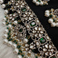 Moissanite Color Stone Victorian Pearls Neckline Choker - Green