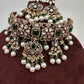 Moissanite Color Stone Victorian Pearls Neckline Choker - Green