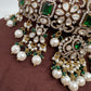 Moissanite Color Stone Victorian Pearls Neckline Choker - Green