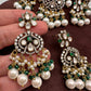 Moissanite Color Stone Victorian Pearls Neckline Choker - Green
