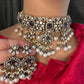 Moissanite Color Stone Victorian Pearls Neckline Choker - purple