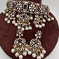 Moissanite Color Stone Victorian Pearls Neckline Choker - purple