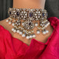 Moissanite Color Stone Victorian Pearls Neckline Choker - purple