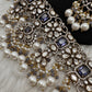 Moissanite Color Stone Victorian Pearls Neckline Choker - purple