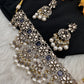 Moissanite Color Stone Victorian Pearls Neckline Choker - purple