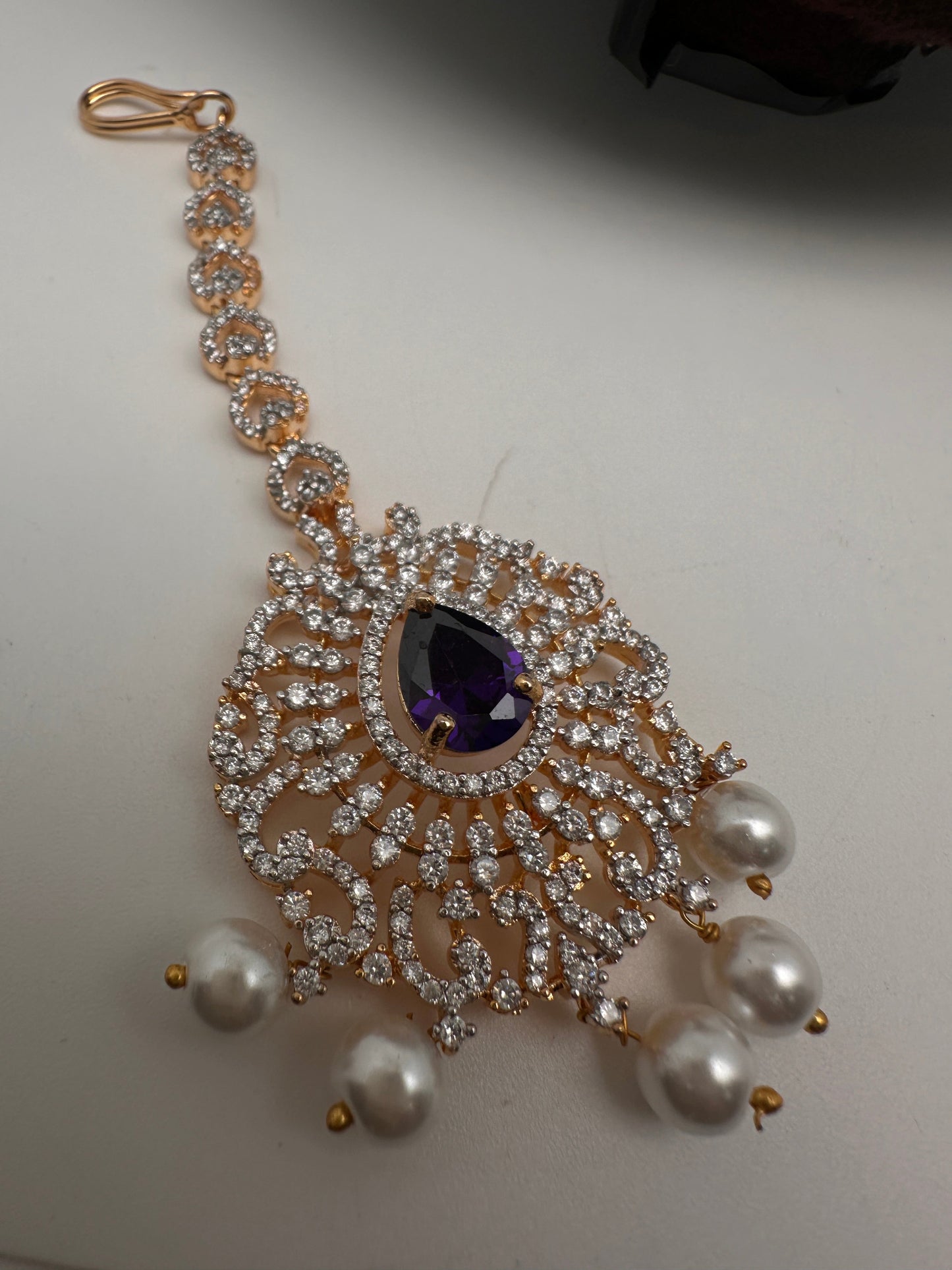 AD Color Stone Gold Polish Choker - Purple