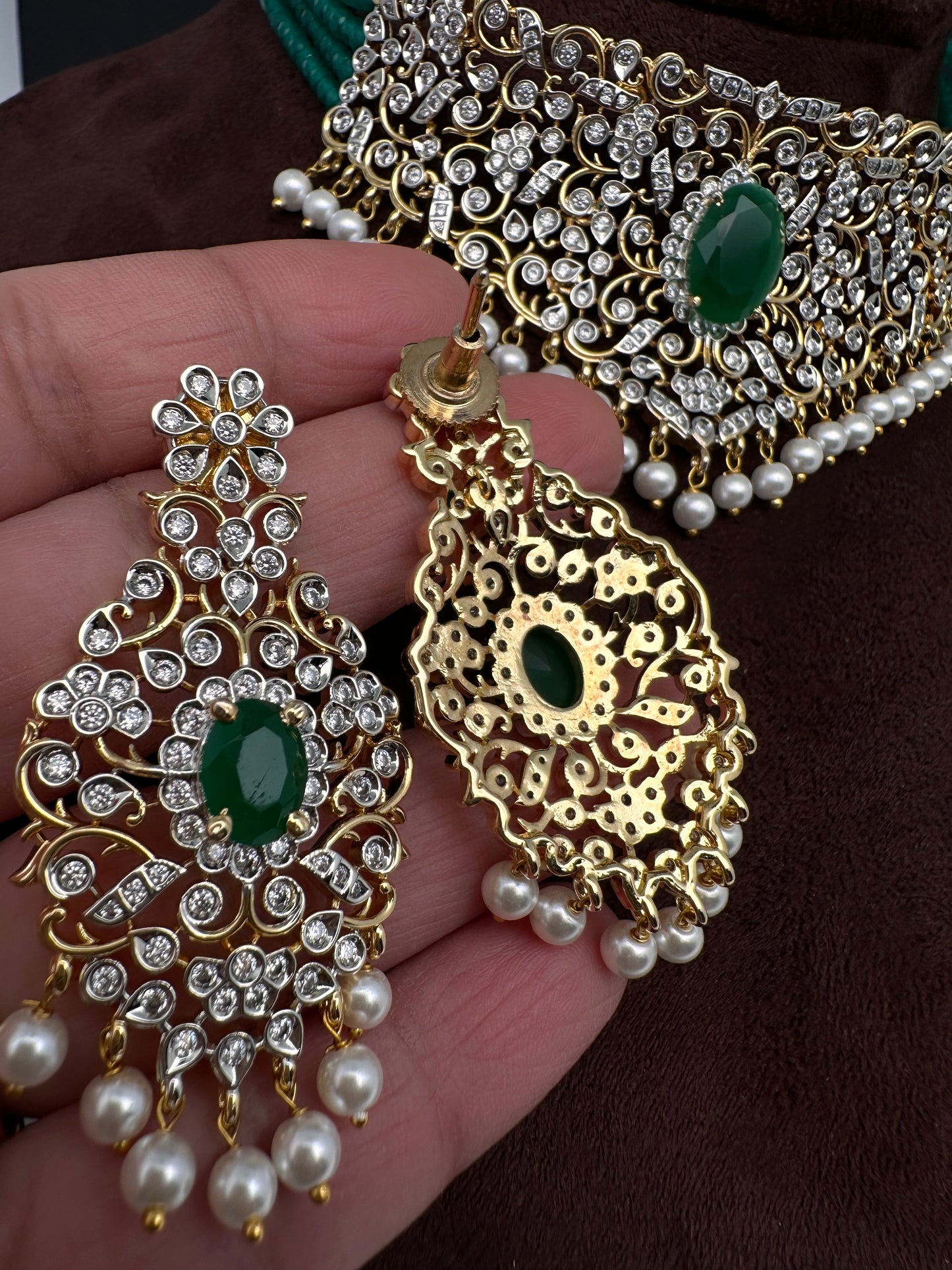 CZ Color Stone Beads Choker - Green
