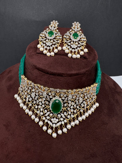 CZ Color Stone Beads Choker - Green