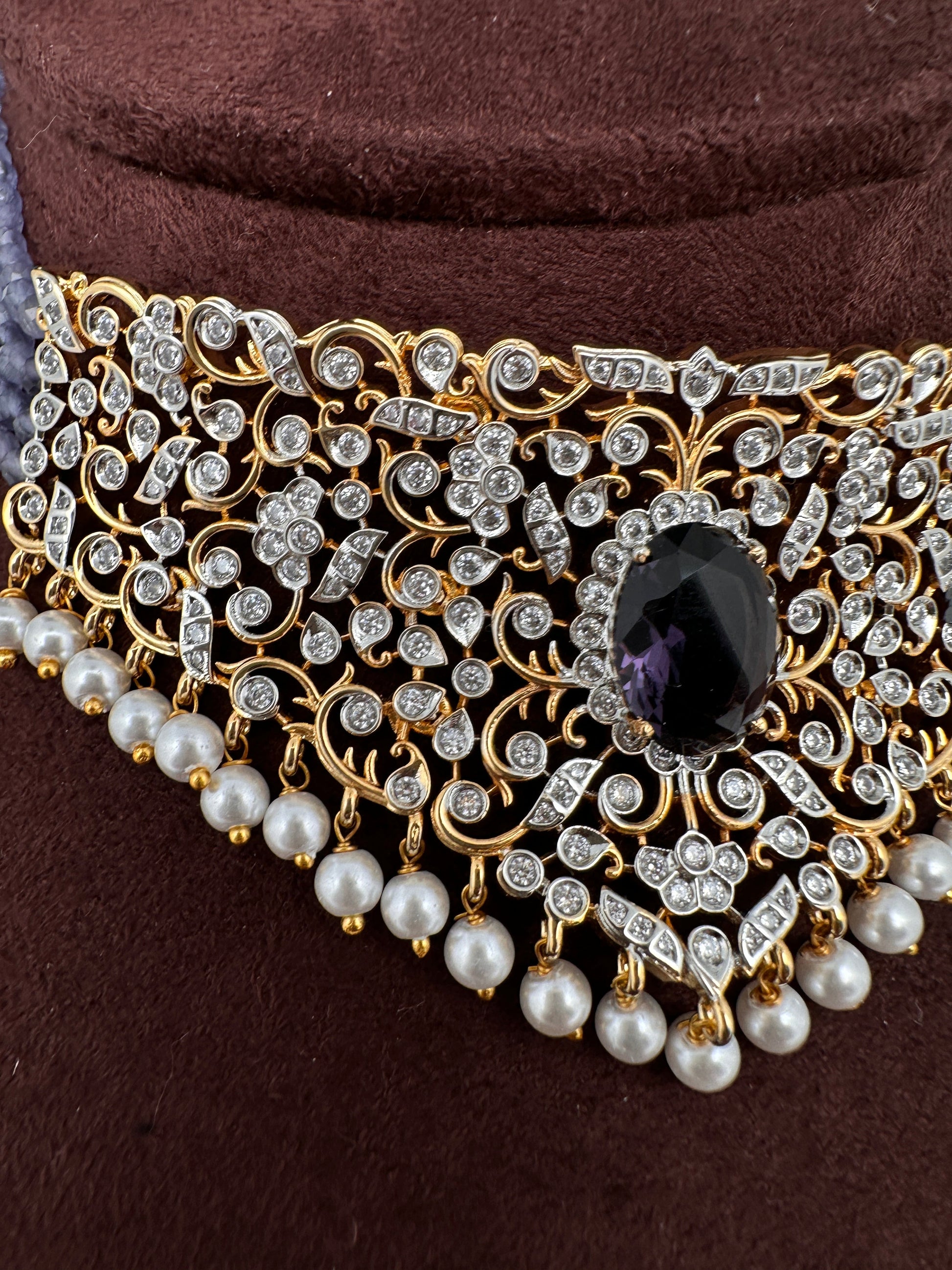 CZ Color Stone Beads Choker - Purple