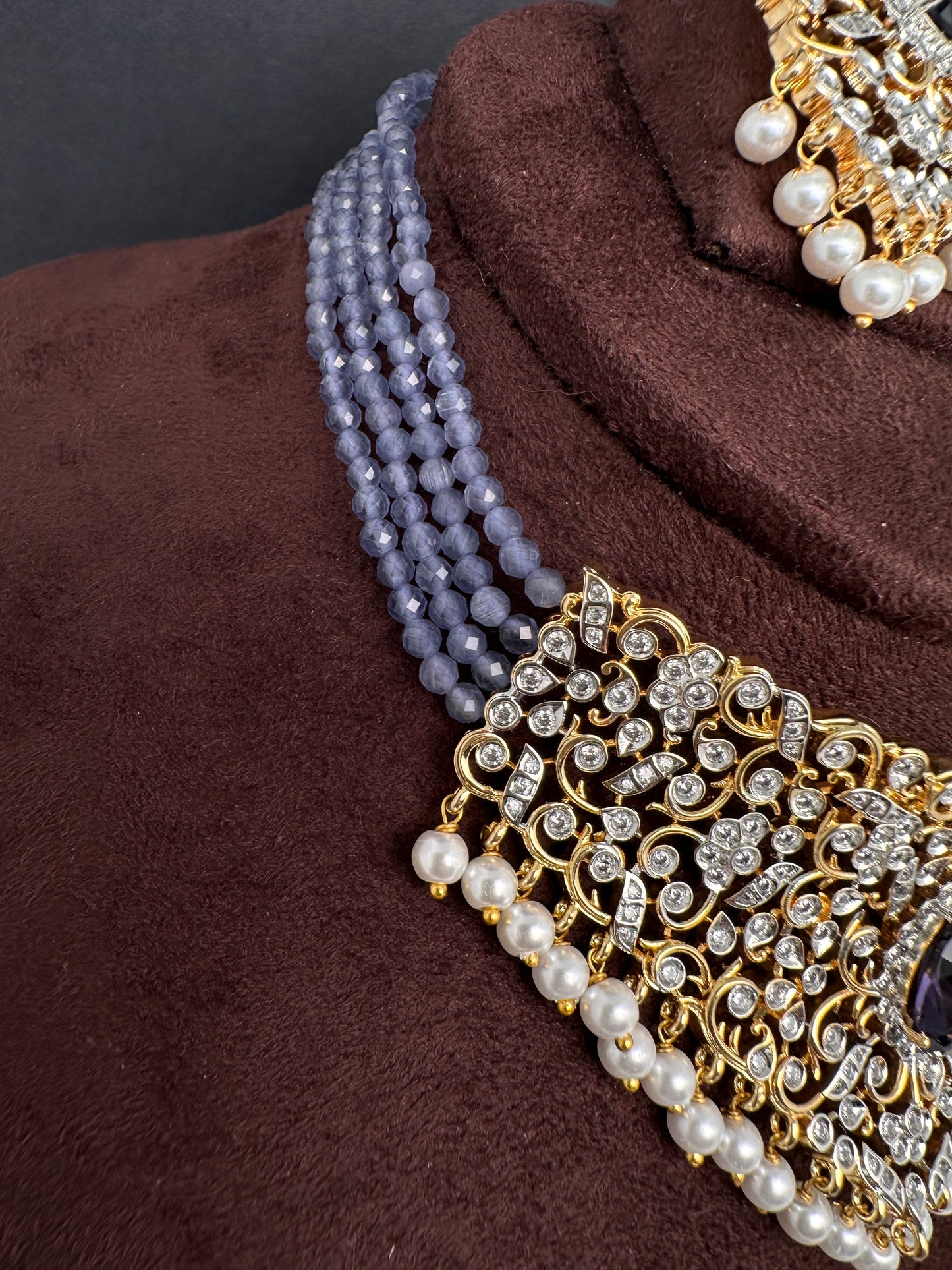 CZ Color Stone Beads Choker - Purple