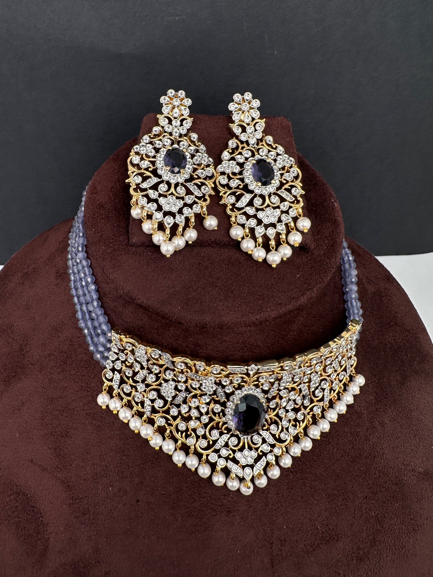 CZ Color Stone Beads Choker - Purple