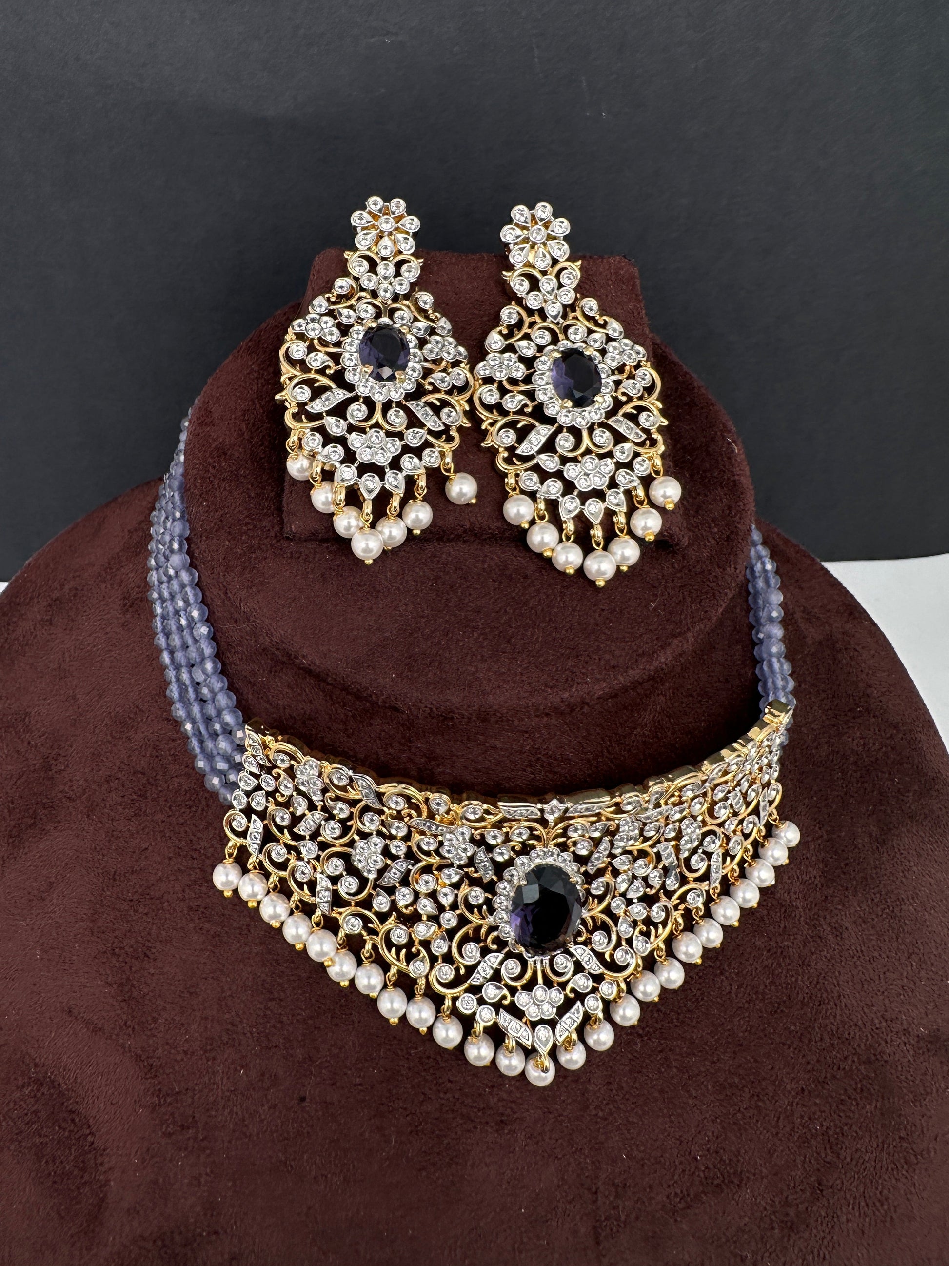CZ Color Stone Beads Choker - Purple