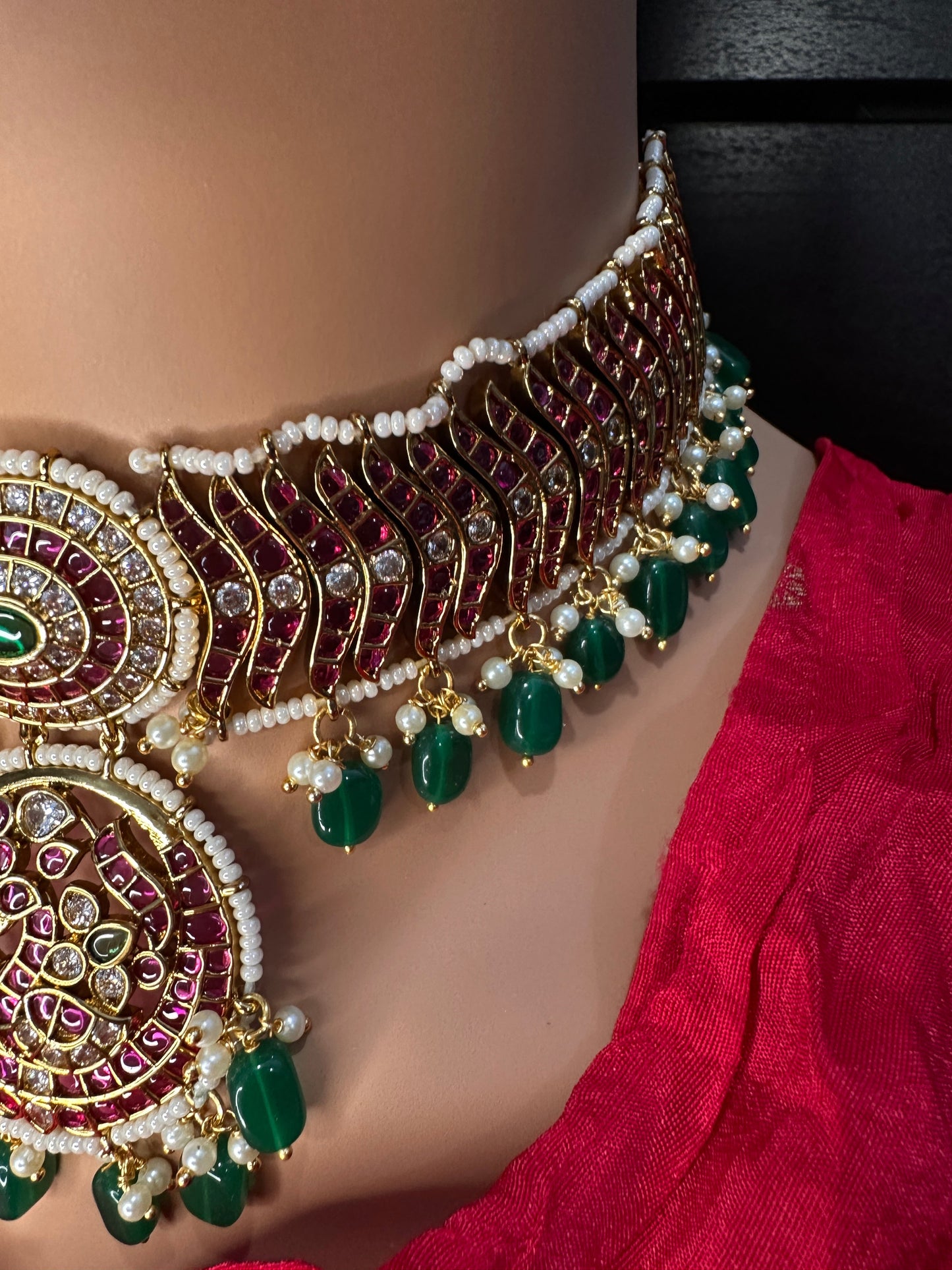 Kemp Matte Peacock Choker with Jhumka - 