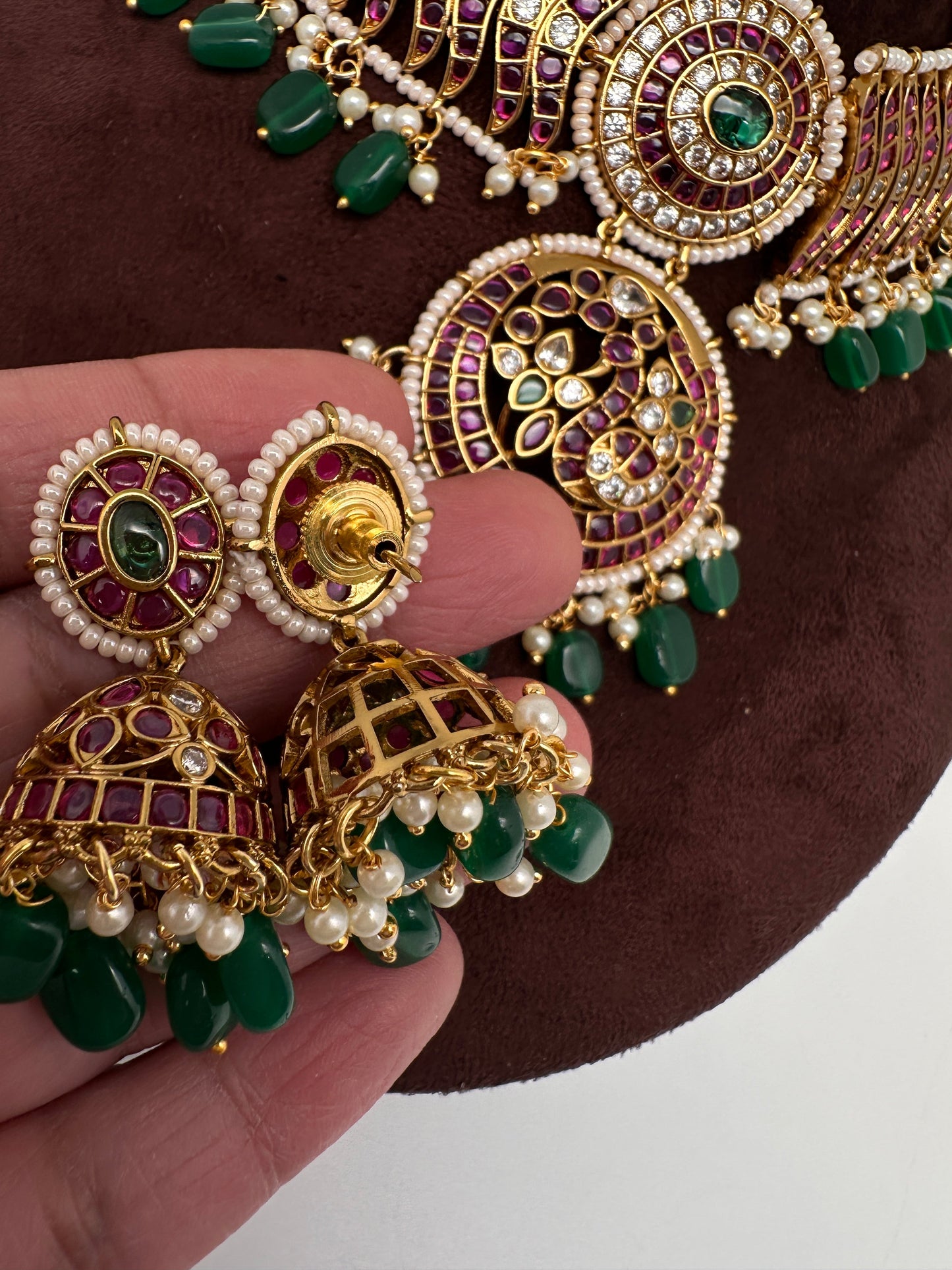 Kemp Matte Peacock Choker with Jhumka - 