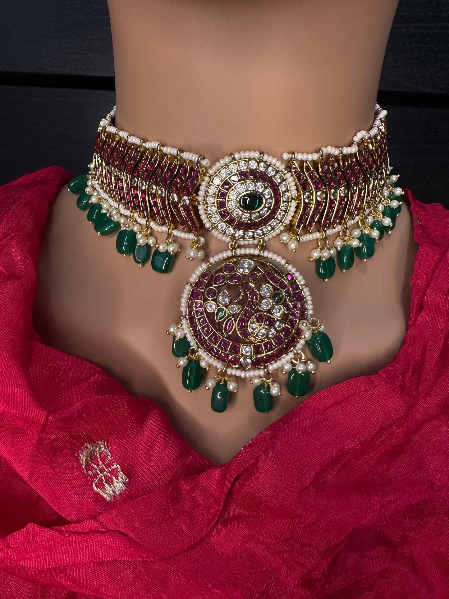 Kemp Matte Peacock Choker with Jhumka - 
