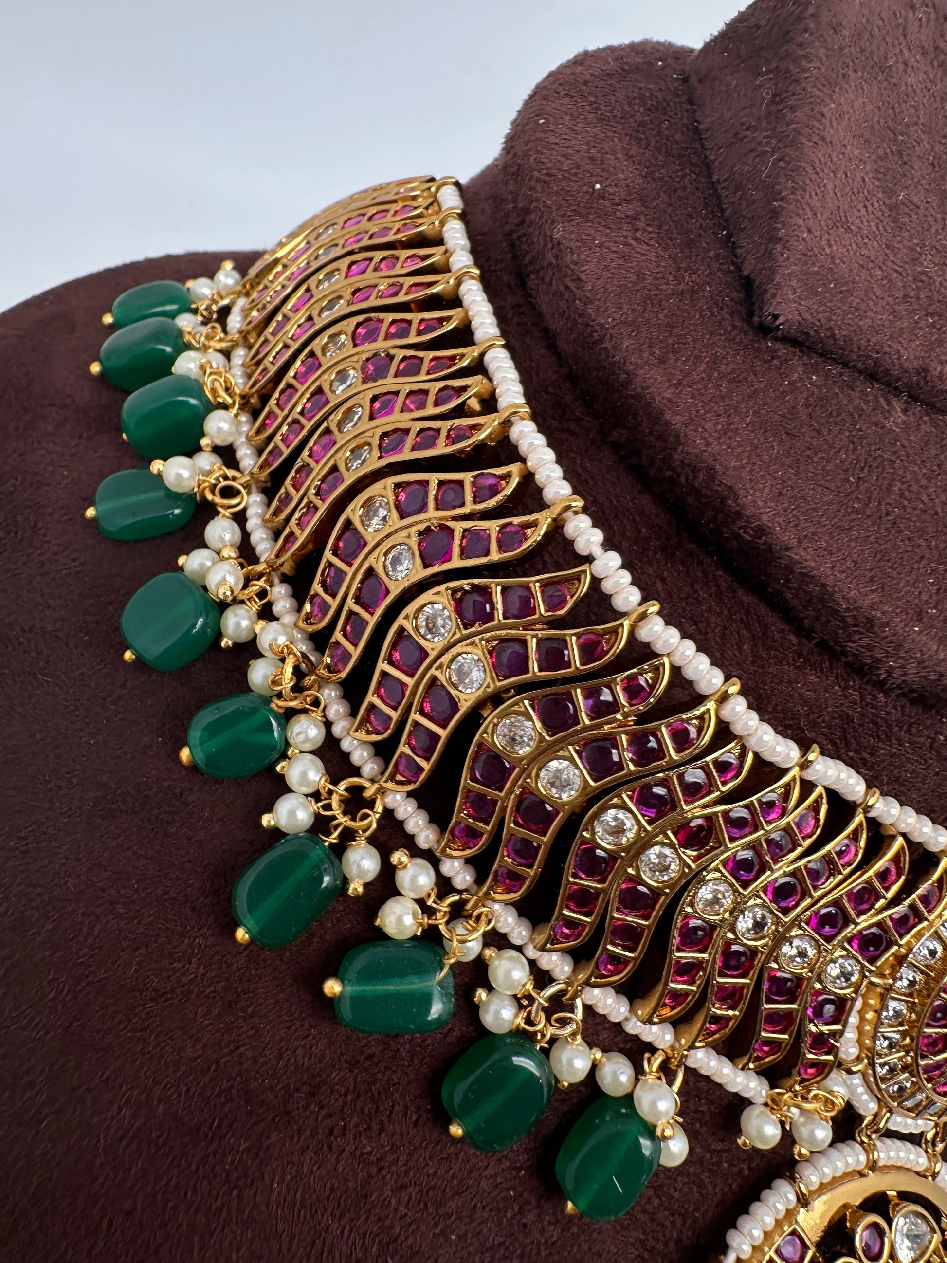 Kemp Matte Peacock Choker with Jhumka - 