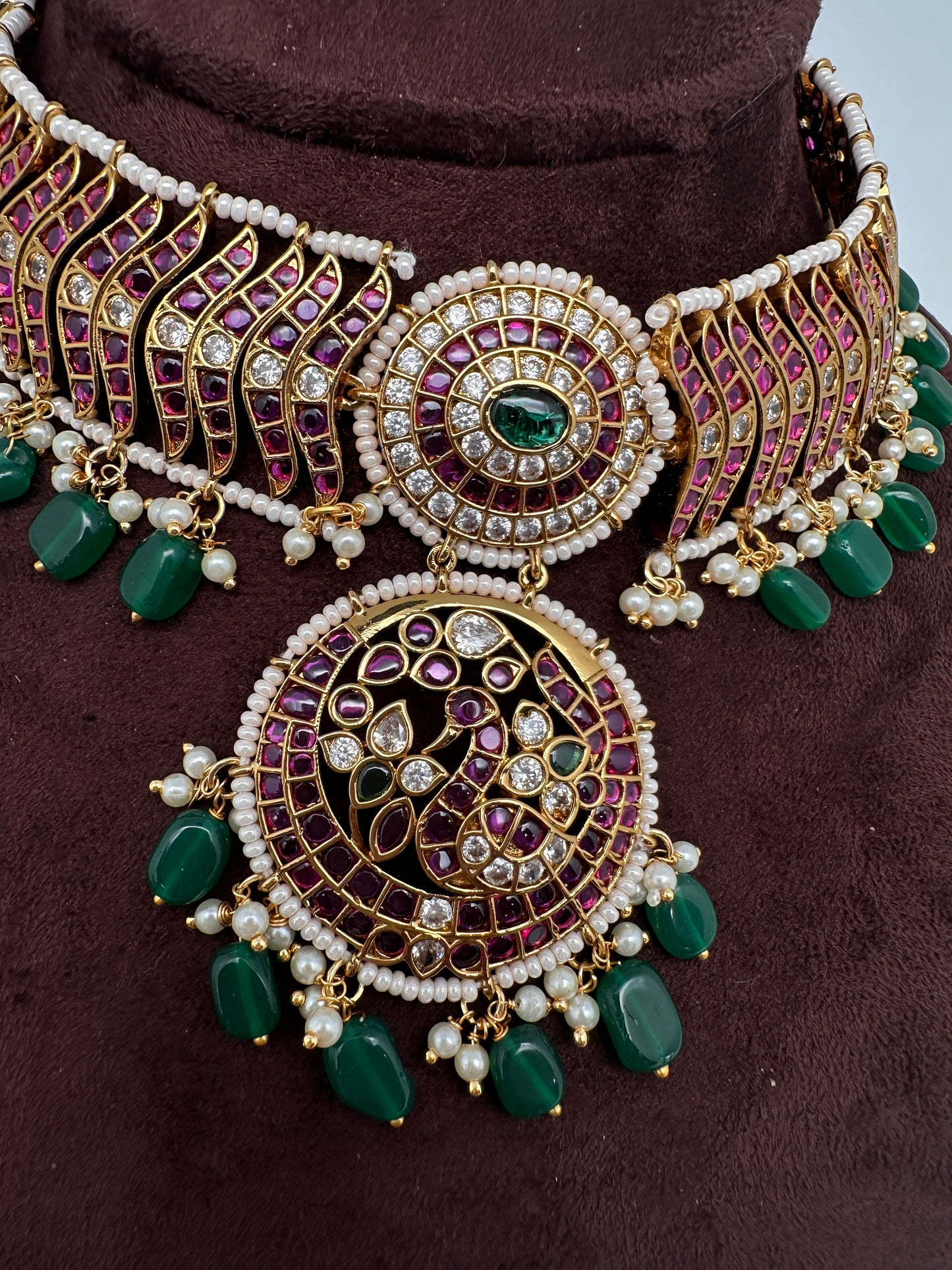 Kemp Matte Peacock Choker with Jhumka - 
