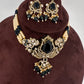 AD VIctorian Color Stone Pearls Beads Choker - Blue