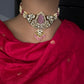 AD VIctorian Color Stone Pearls Beads Choker - Pink