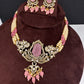 AD VIctorian Color Stone Pearls Beads Choker - Pink
