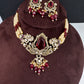 AD VIctorian Color Stone Pearls Beads Choker - Red