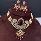 AD VIctorian Color Stone Pearls Beads Choker - Red