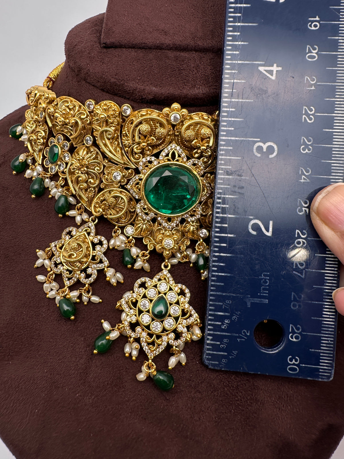 Green Nakshi Matte Choker with Beads and Pearls - 