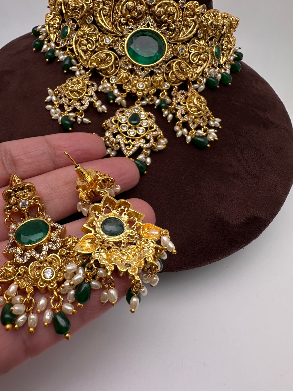 Green Nakshi Matte Choker with Beads and Pearls - 