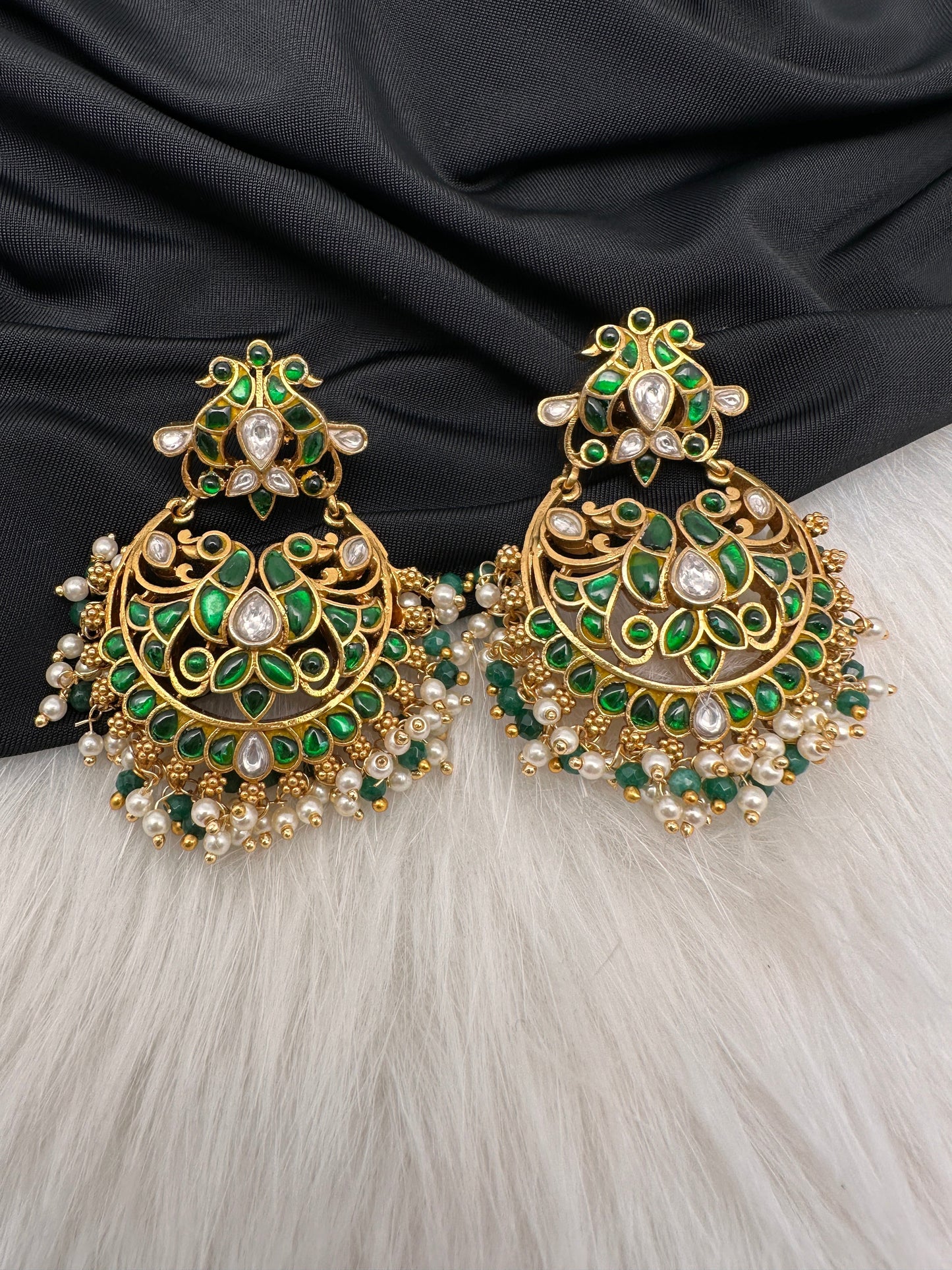 Jadau KundanColor Stone Earrings - Green