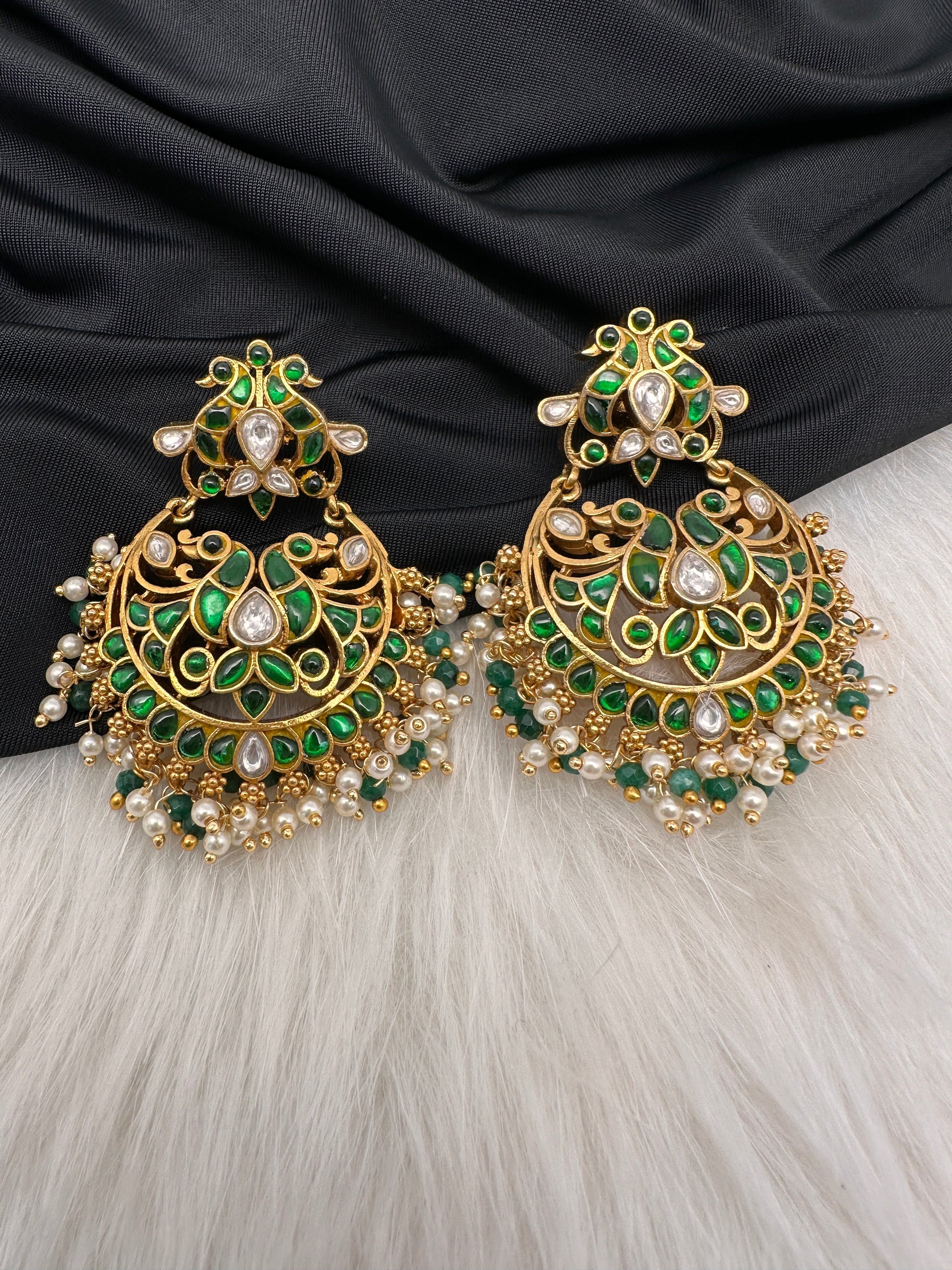 Jadau KundanColor Stone Earrings - Green
