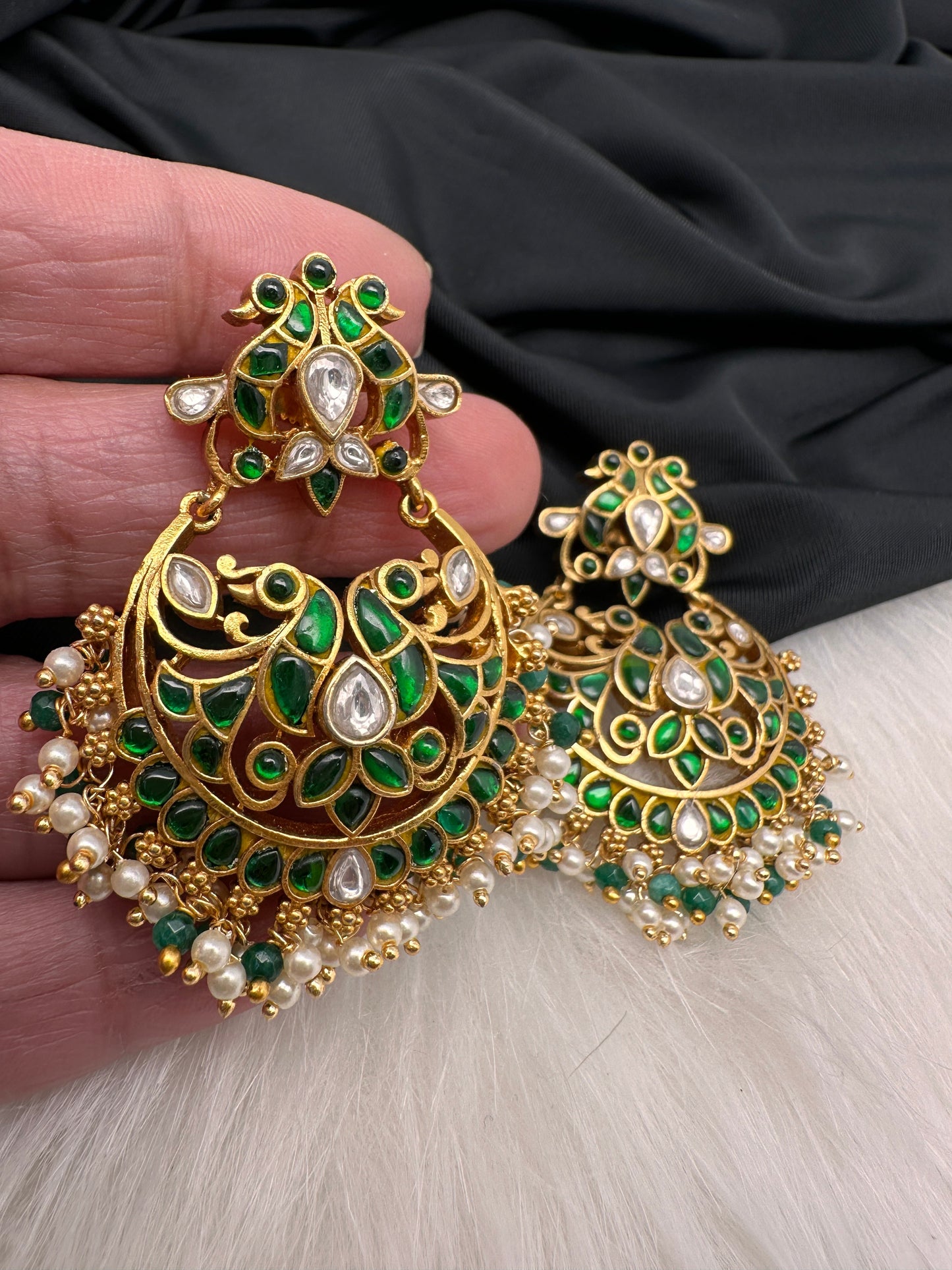 Jadau KundanColor Stone Earrings - Green