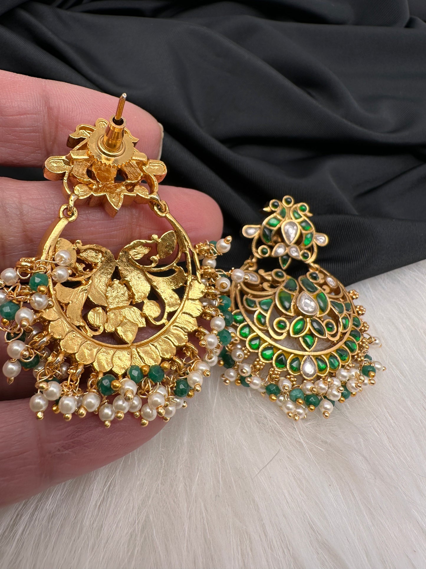Jadau KundanColor Stone Earrings - Green