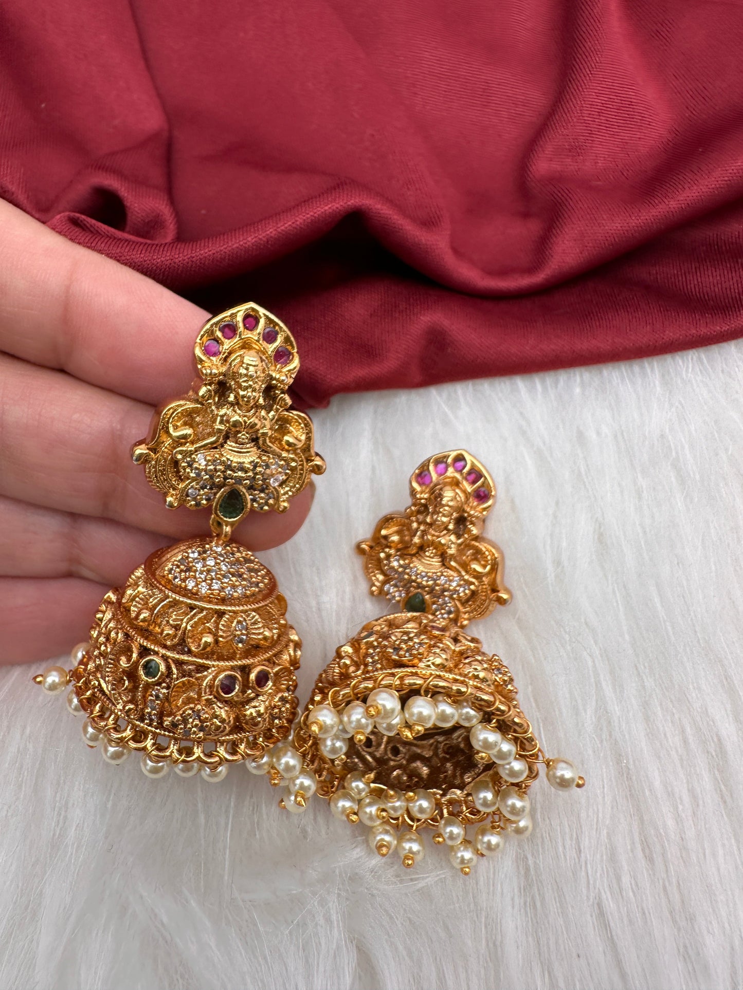 Goddess Lakshmi Nakshi Matte Jhumkis