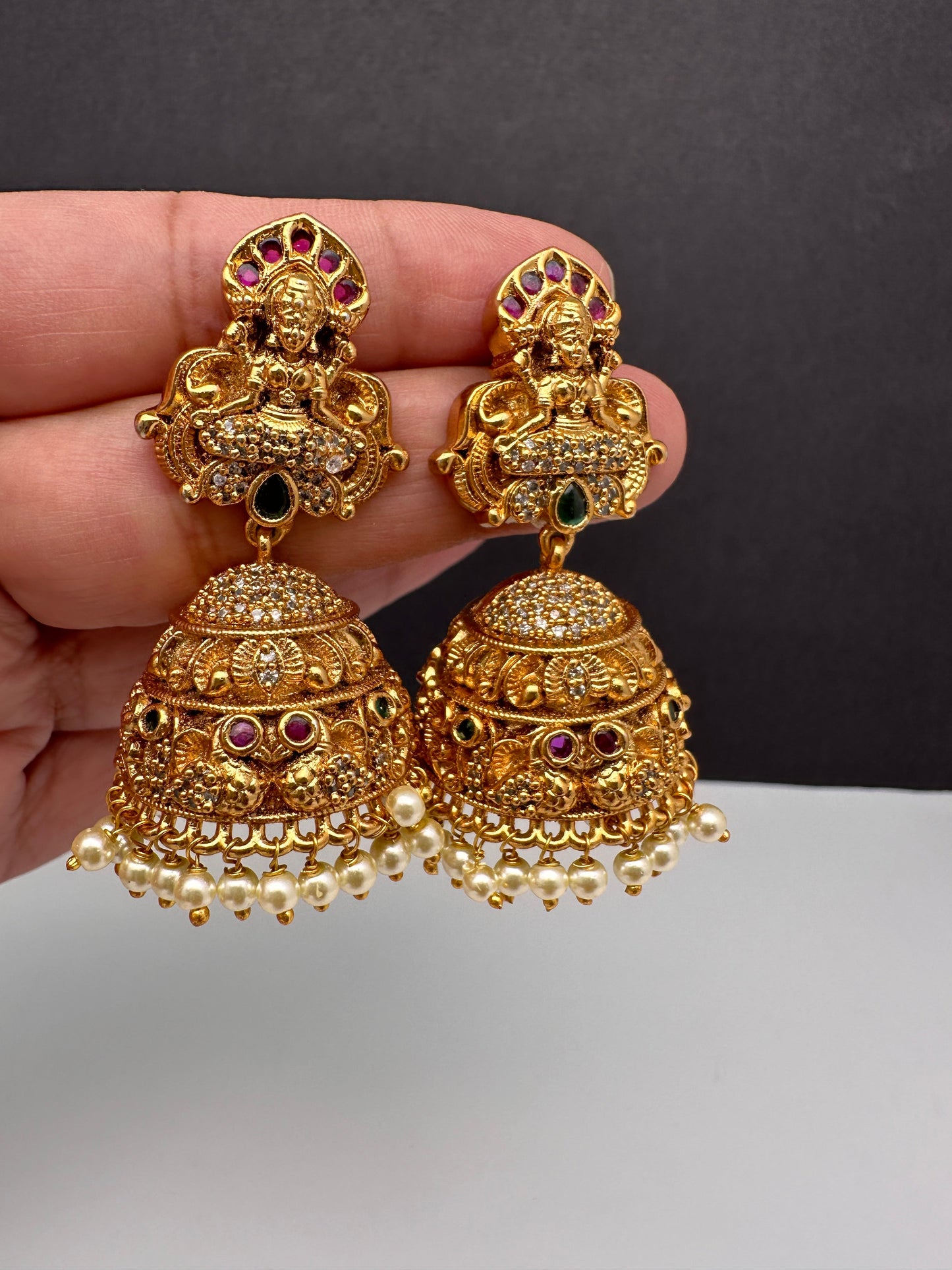 Goddess Lakshmi Nakshi Matte Jhumkis