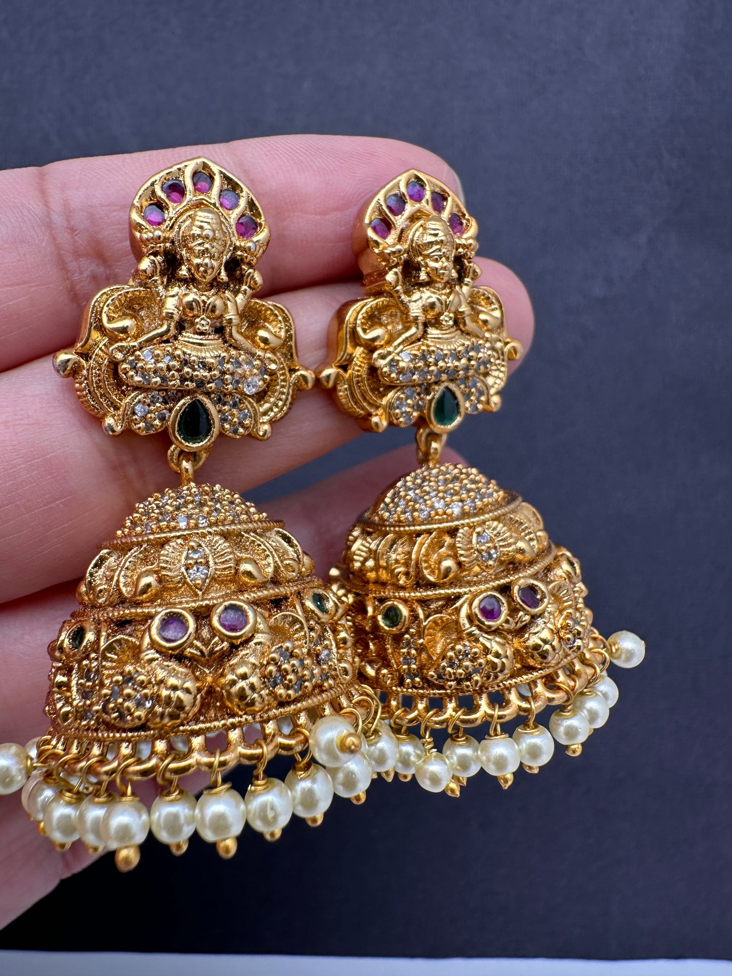 Goddess Lakshmi Nakshi Matte Jhumkis