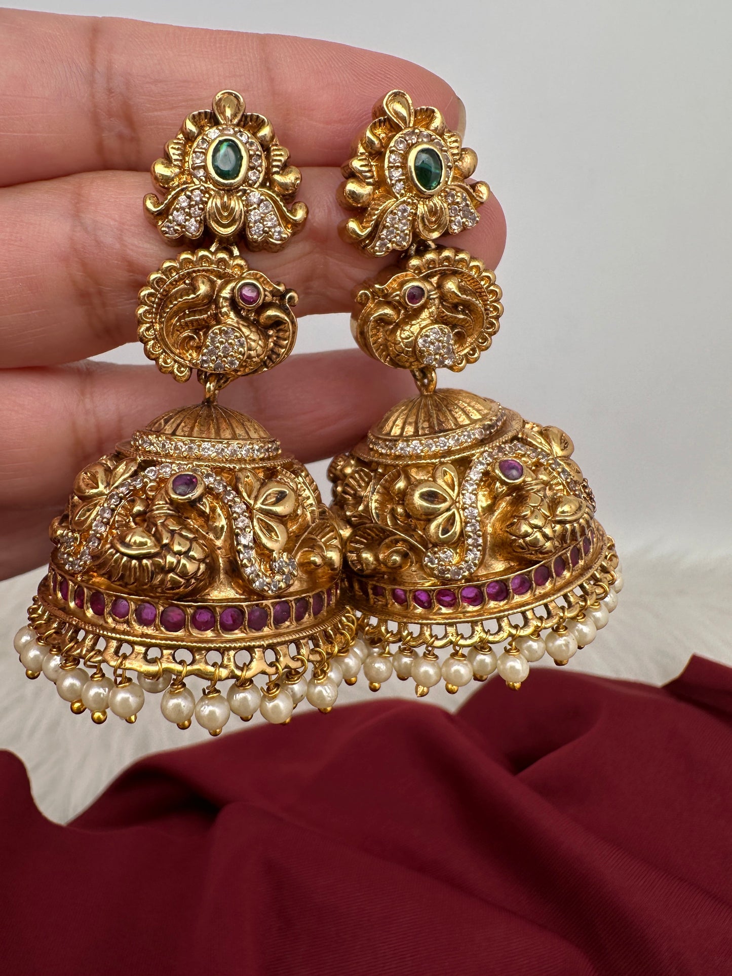 Peacock Nakshi Matte Jhumkis
