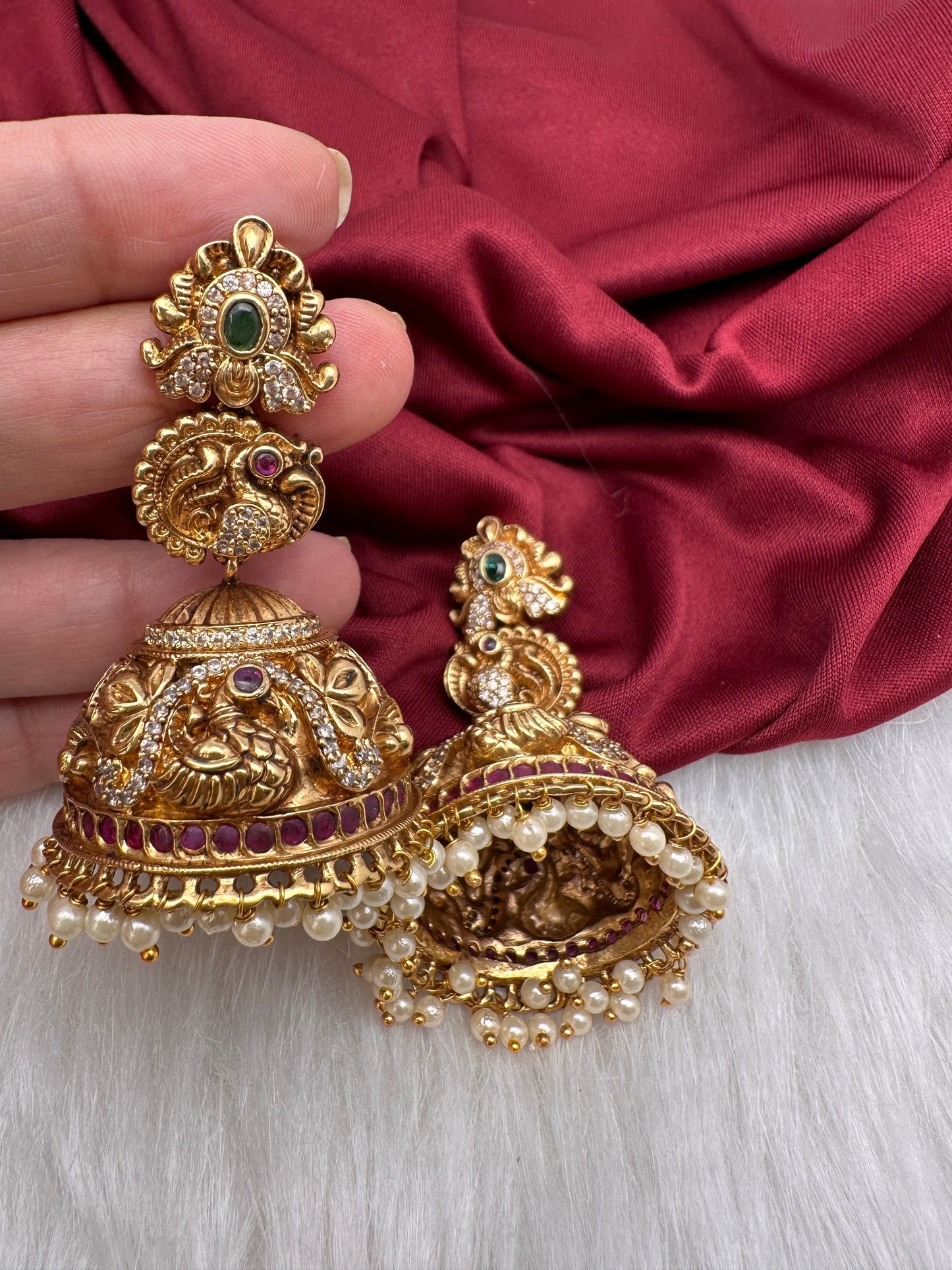Peacock Nakshi Matte Jhumkis