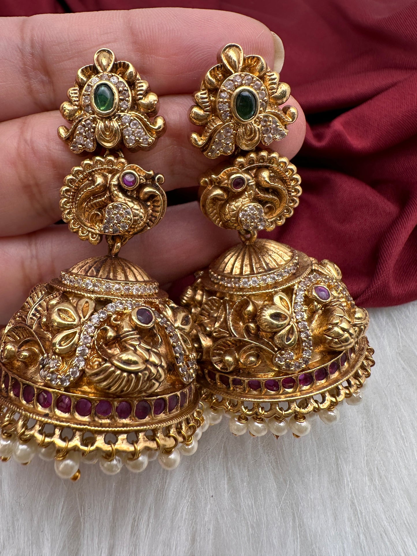 Peacock Nakshi Matte Jhumkis