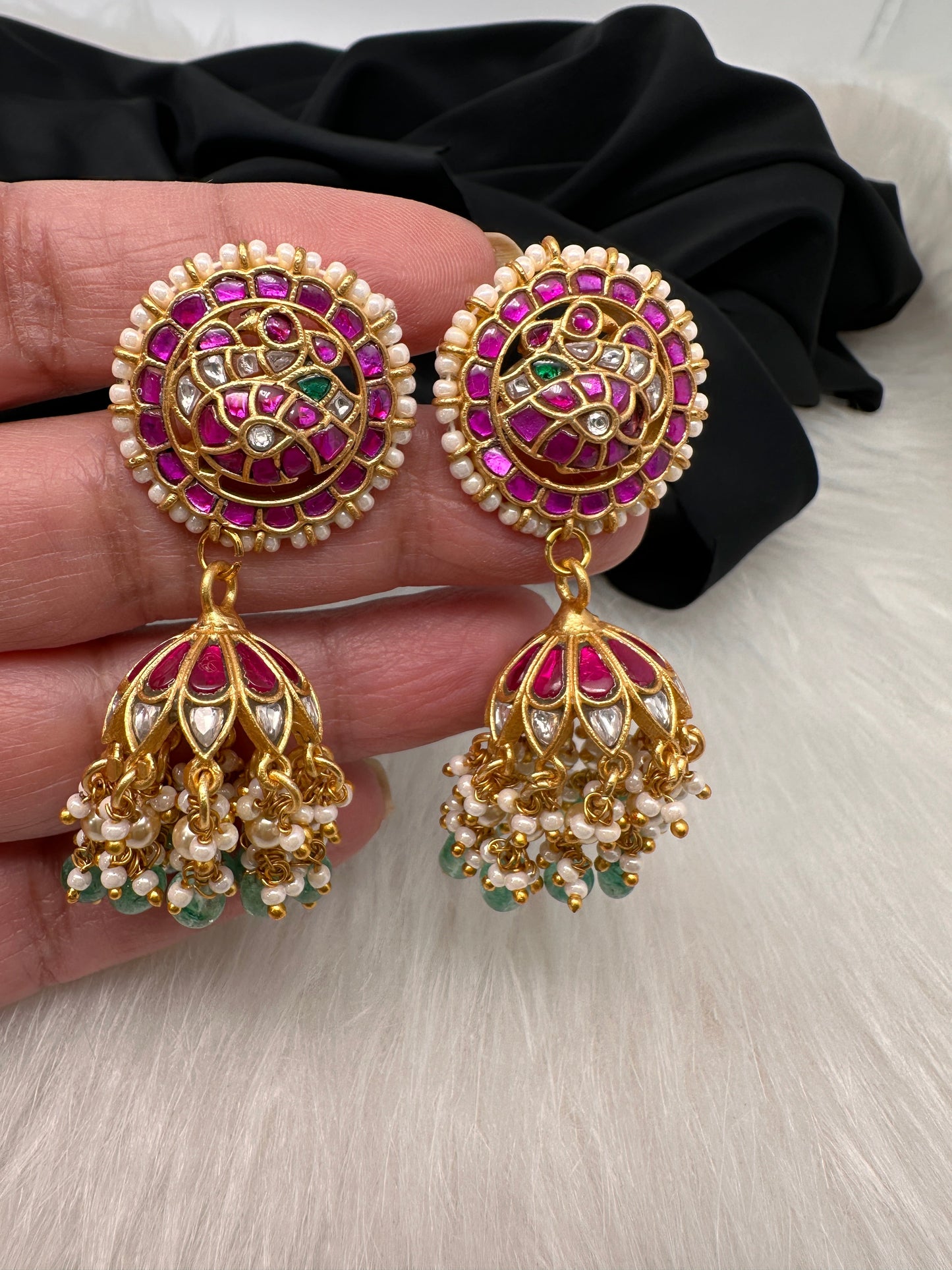 Peacock Jadau Kundan Jhumka Earrings