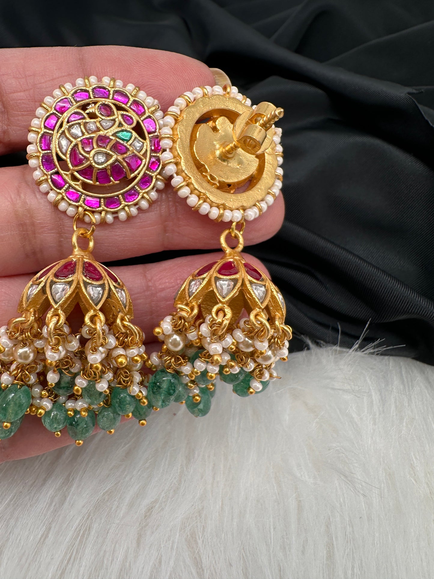 Peacock Jadau Kundan Jhumka Earrings