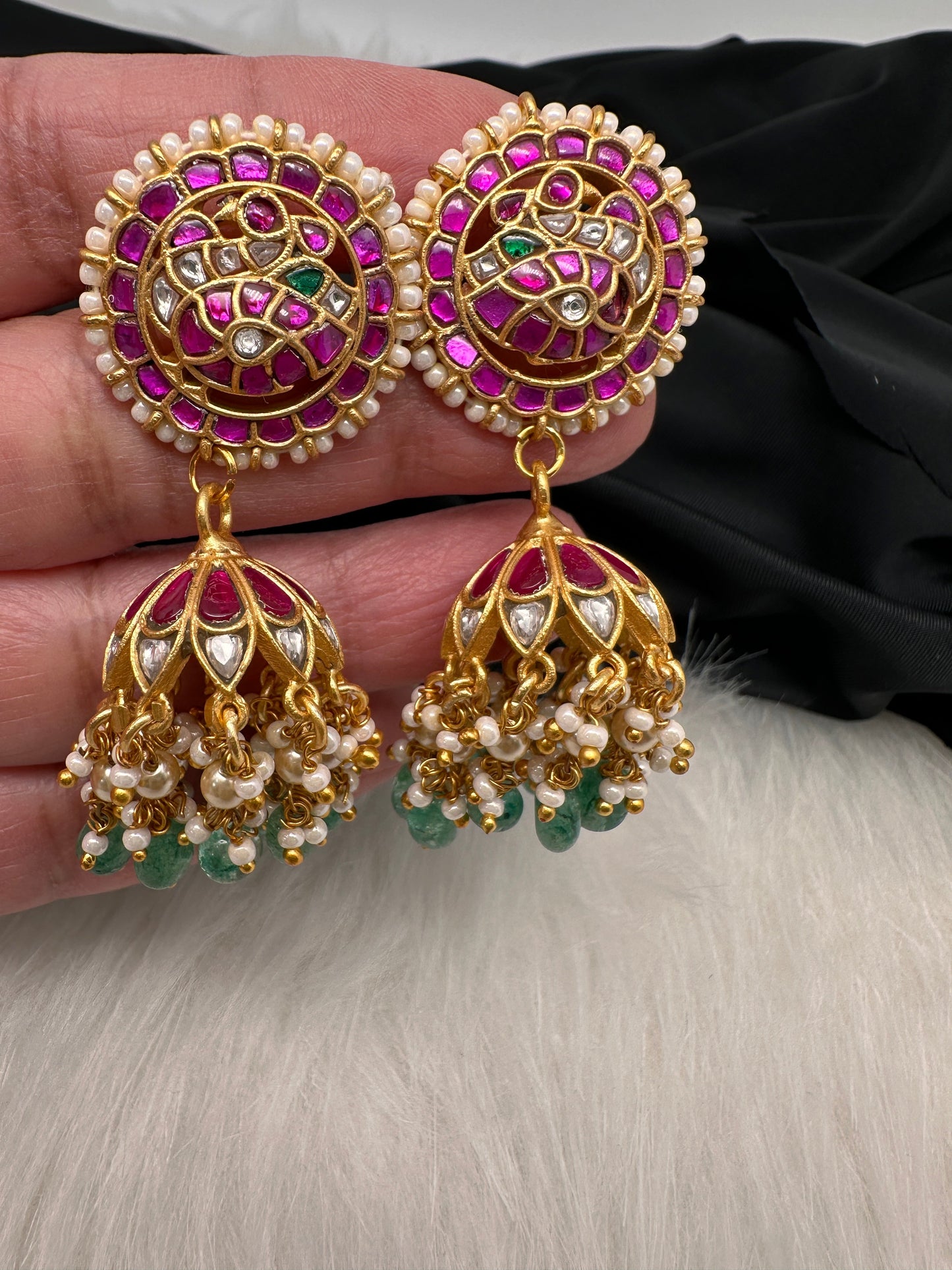 Peacock Jadau Kundan Jhumka Earrings
