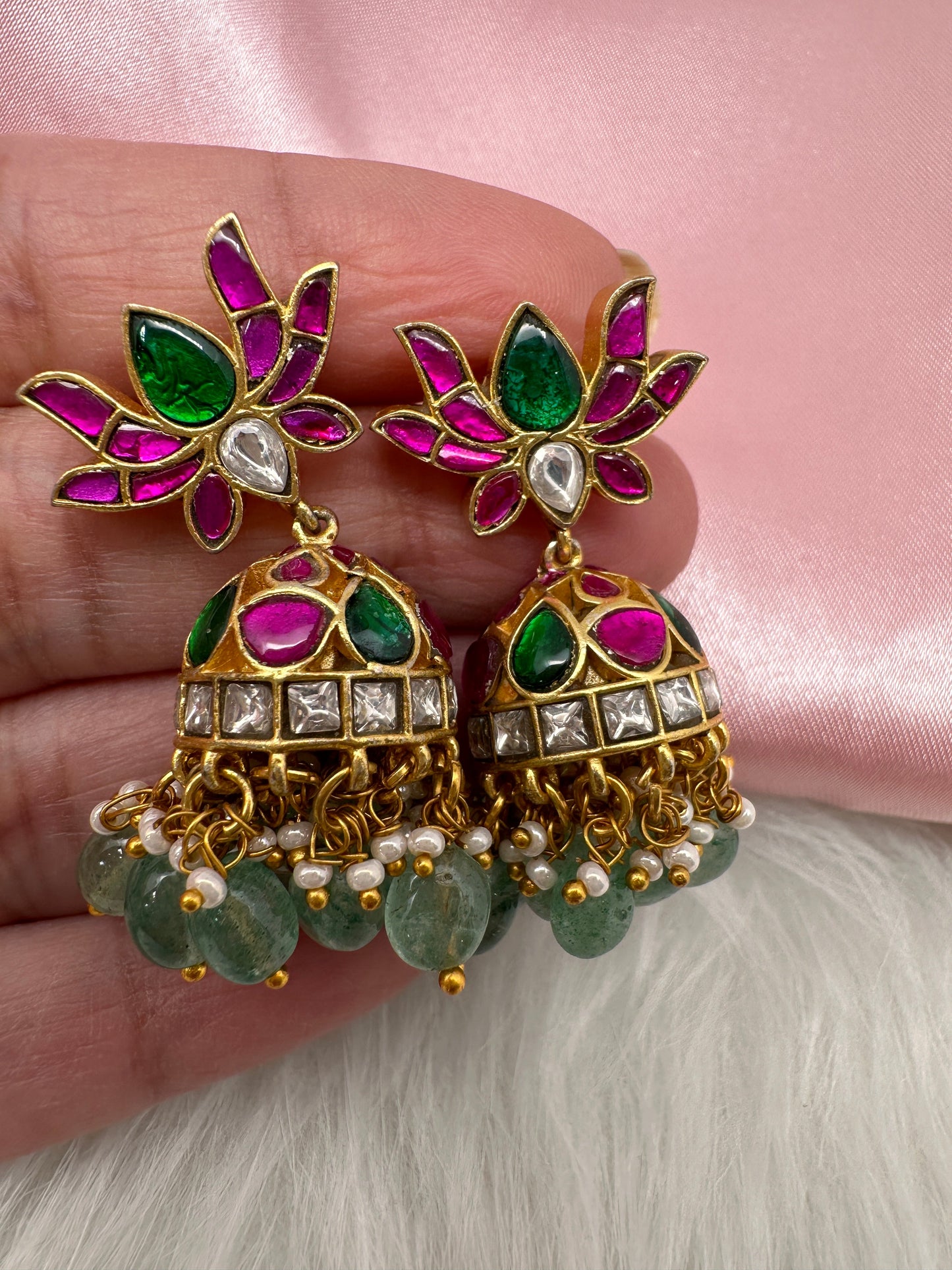 Jadau Kundan Lotus Jhumka Earrings